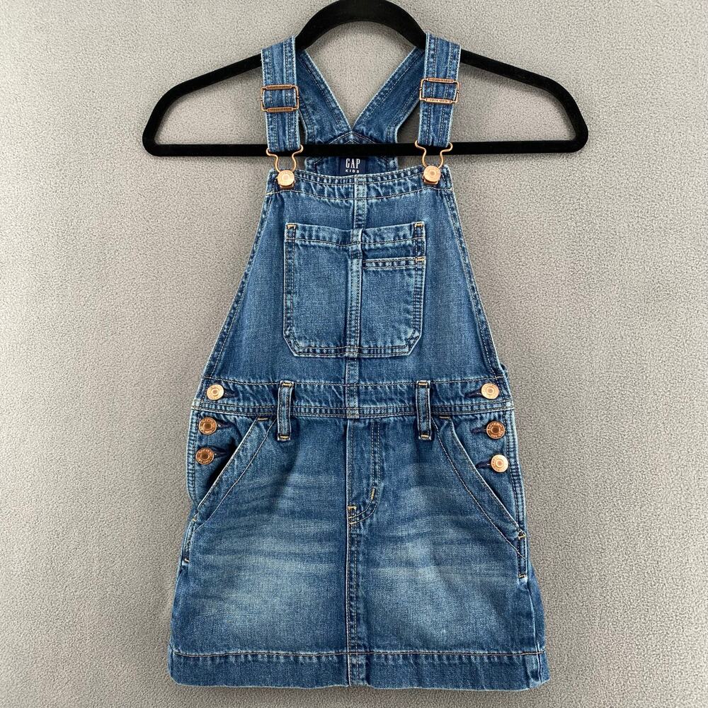 Gap Kids Denim Overall Dress‎ Girls S 6-7 Blue Classic Jean Skirt Pockets Casual